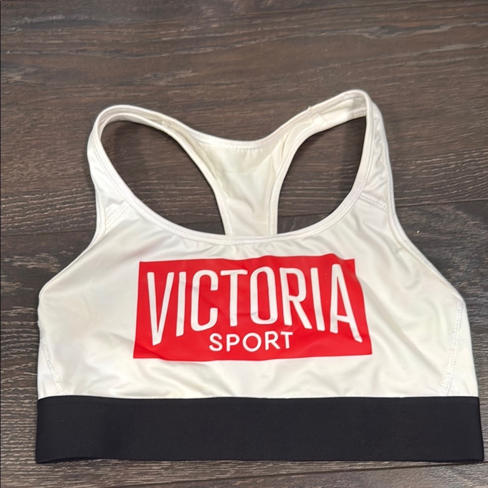 Victoria’s Secret Sport White & Red Logo Sports Bra Size Small